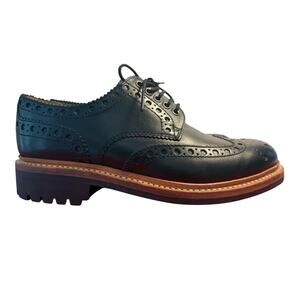 Grenson Archie Wingtip Brogue Men 8 US G Black Leather Goodyear Welt Lug Sole UK